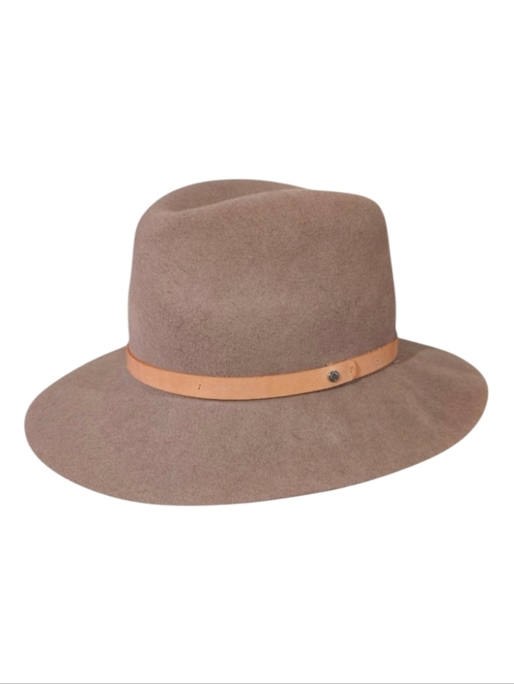 RAG & BONE | Taupe Wool Wide Brim Fedora with Tan Leather Band Size Medium